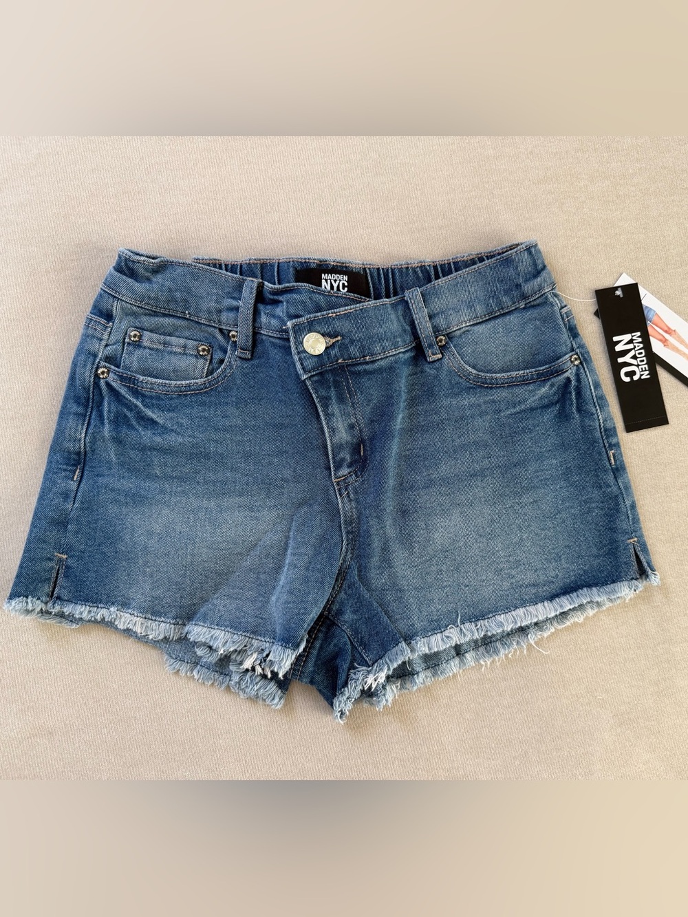 Madden NYC Women's Blue Denim Frayed Hem Shorts